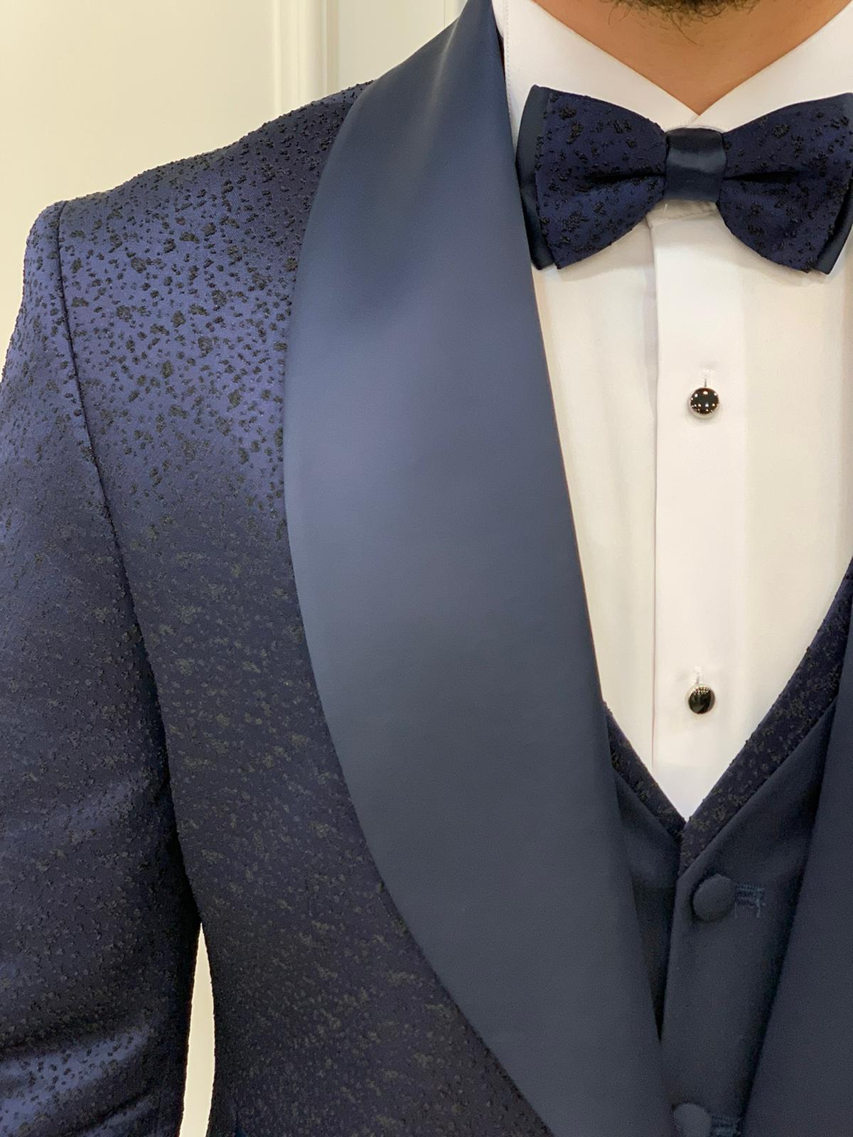 Lopez Navy Blue Slim Fit Tuxedo