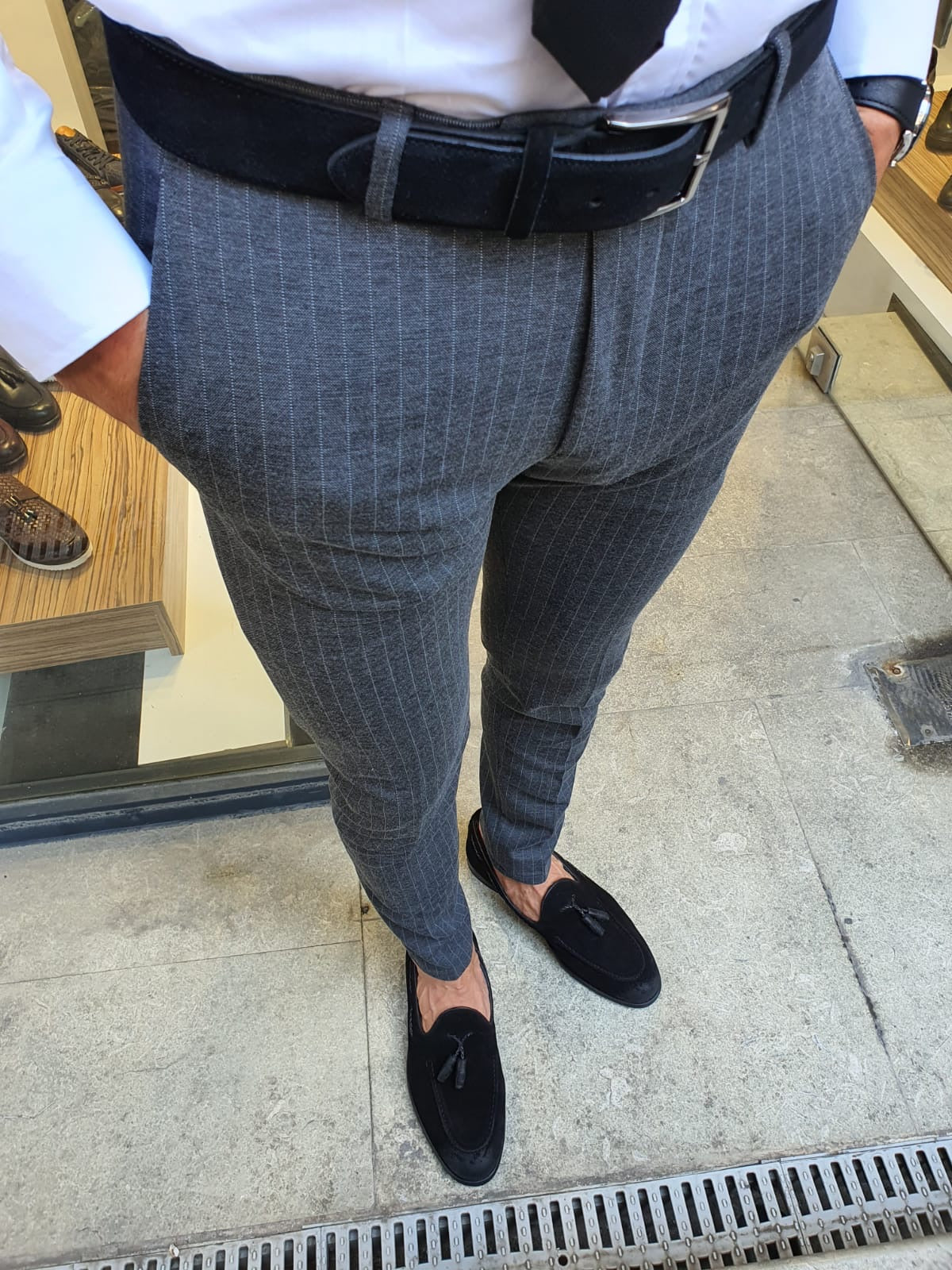 Oakland Anthracite Slim Fit Pinstripe Pants