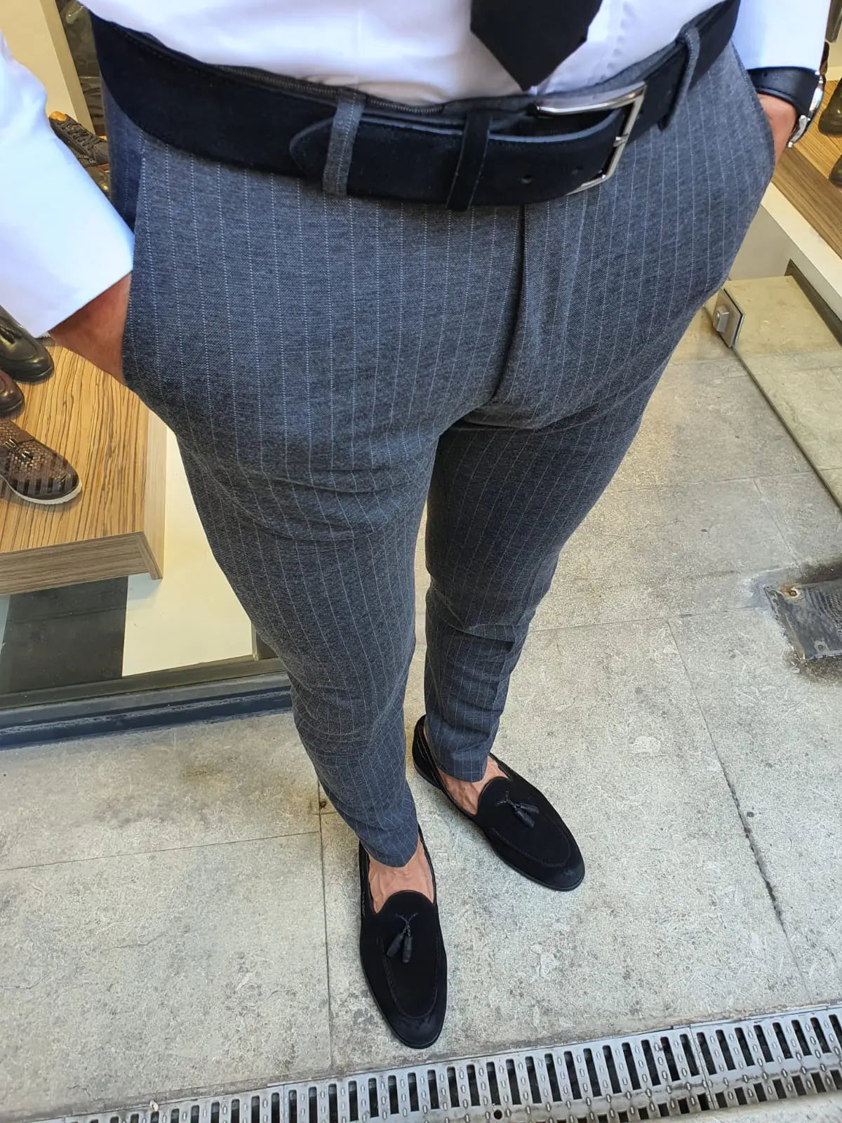 Oakland Anthracite Slim Fit Pinstripe Pants - BRABION