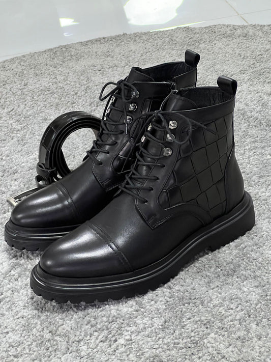 Lenzi Special Edition Zippered Croc Theme Leather Black Boots