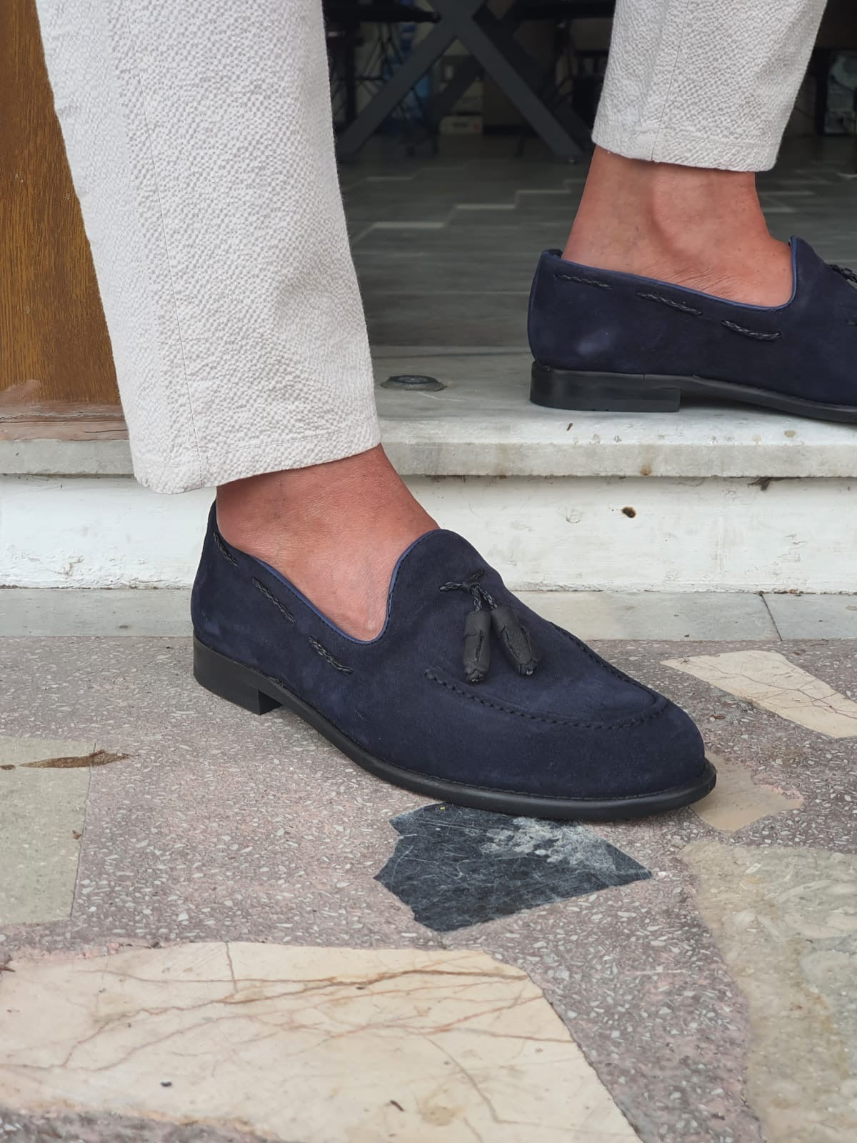 Bristol Navy Blue Suede Tassel Loafers