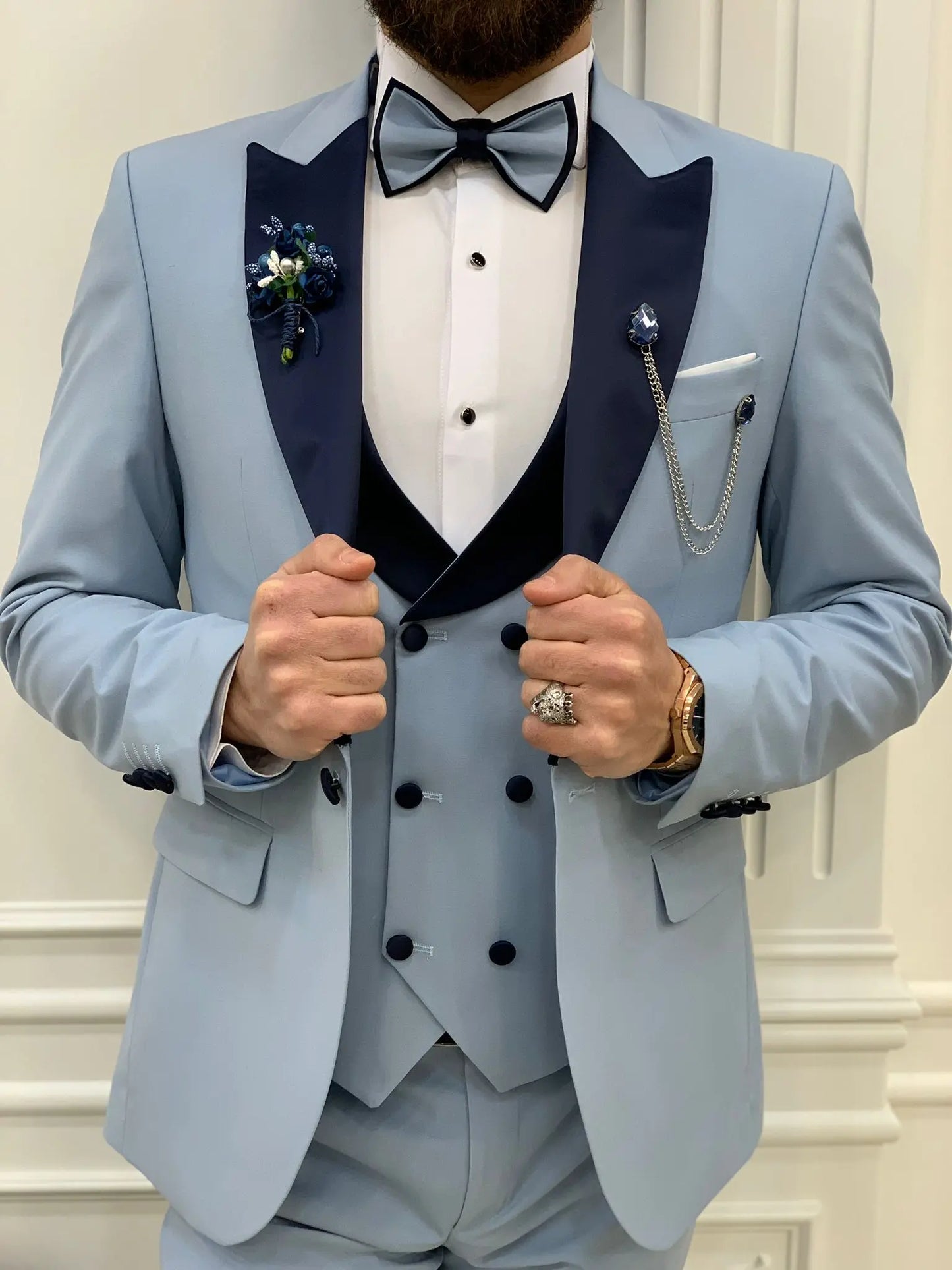 Perris Ice Blue Slim Fit Tuxedo - BRABION