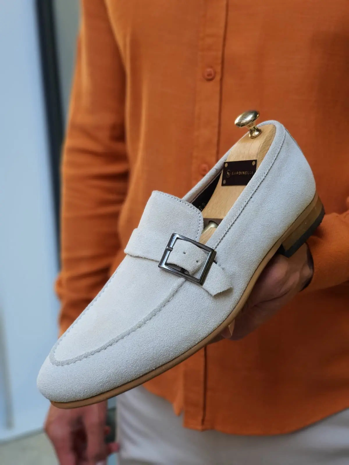 Henderson Beige Suede Buckle Loafers - BRABION