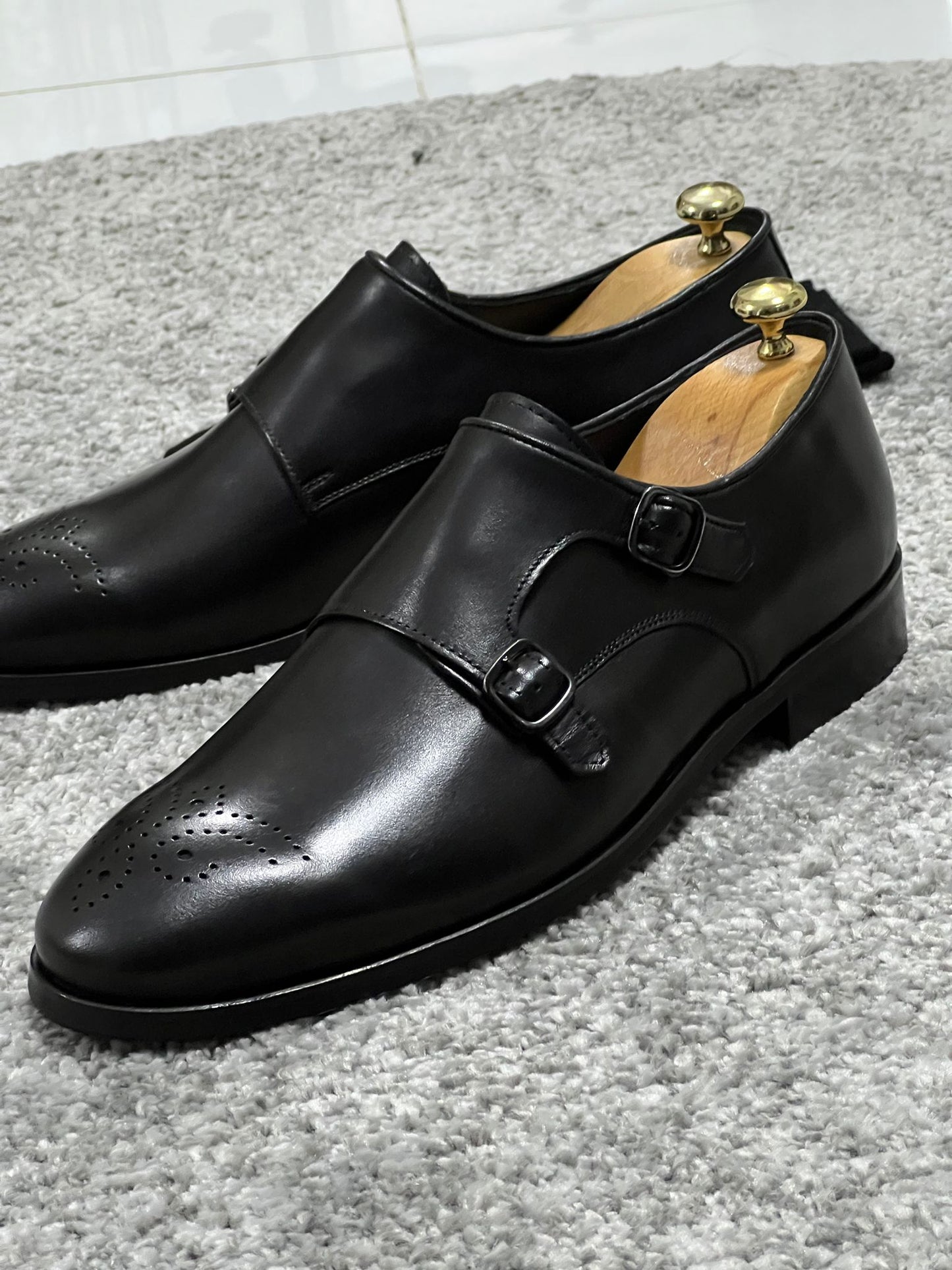 Lenzi Special Edition Neolite Sole Double Monk Stap Black Shoes