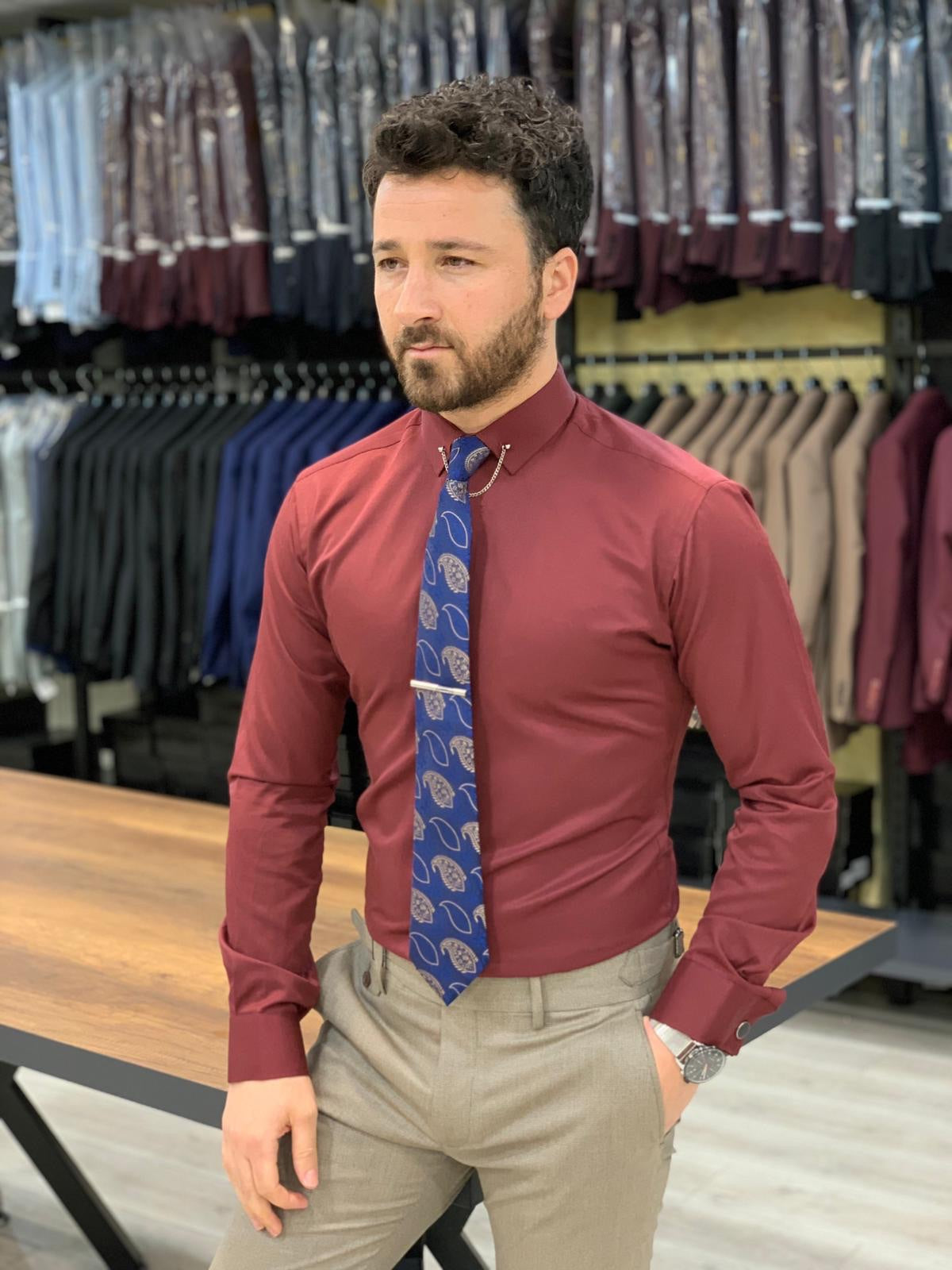 Jake Red Slim Fit Shirt