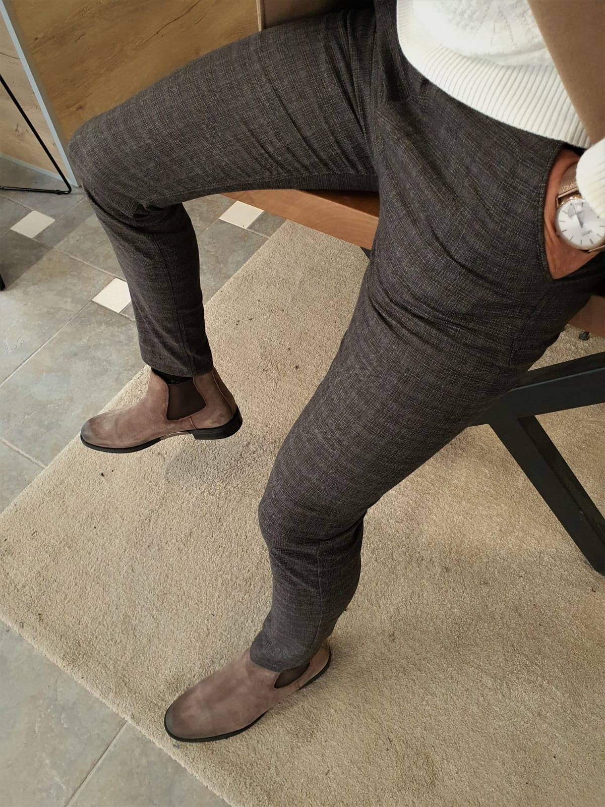 Henderson Brown Slim Fit Plaid Cotton Pants