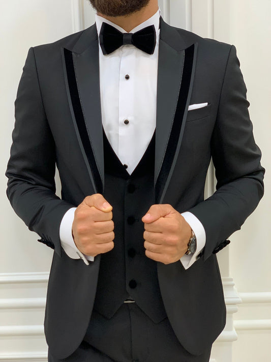 Edmond Black Slim Fit Velvet Peak Lapel Tuxedo