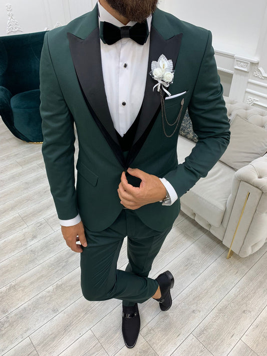 Infinite Green Slim Fit Velvet Peak Lapel Tuxedo