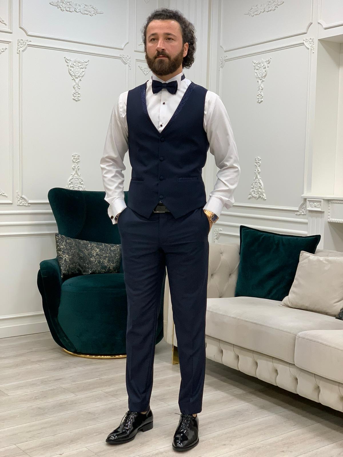 Lopez Navy Blue Slim Fit Tuxedo