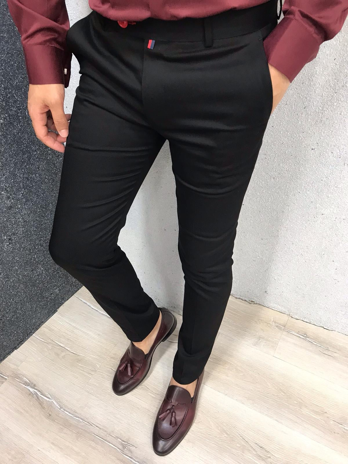 COMBRAIDED Slim Fit Men Black Trousers