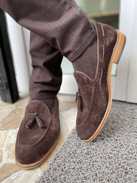 Remy Brown Suede Tassel Loafers for Men