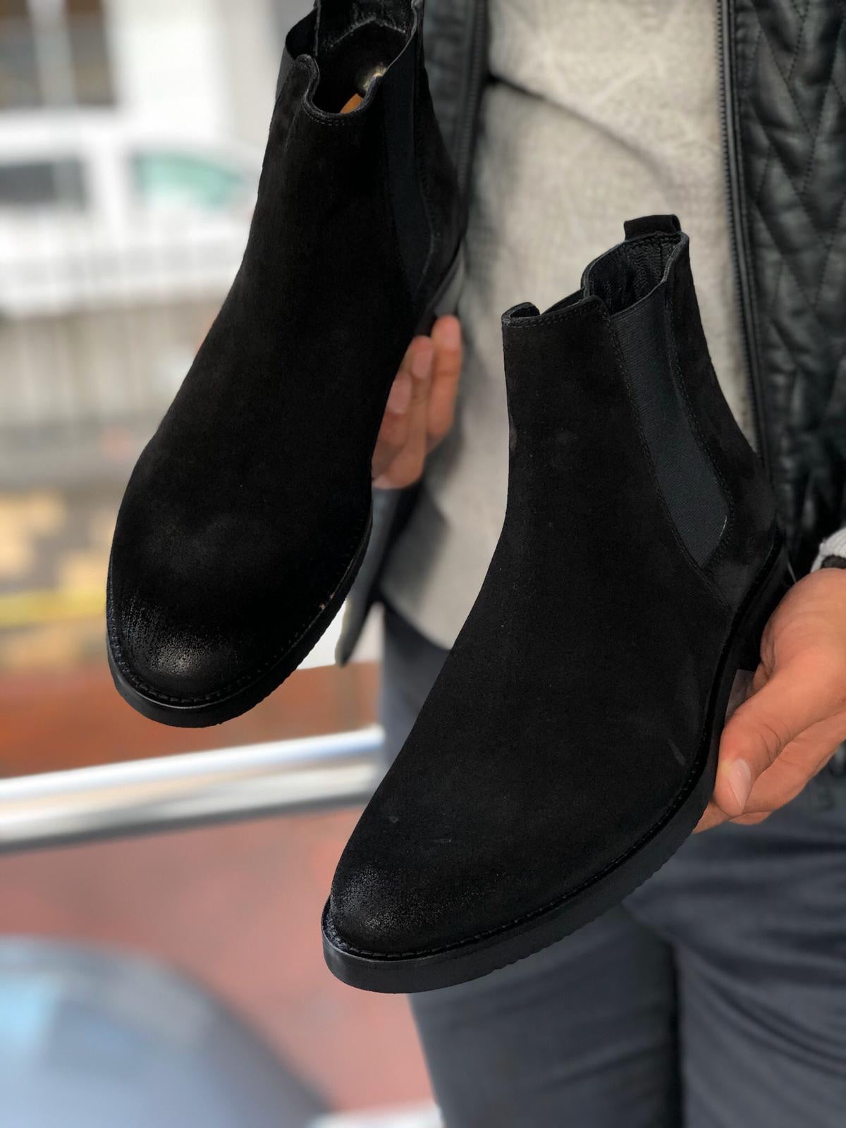 Aqua Black Suede Leather Chelsea Boots – BRABION