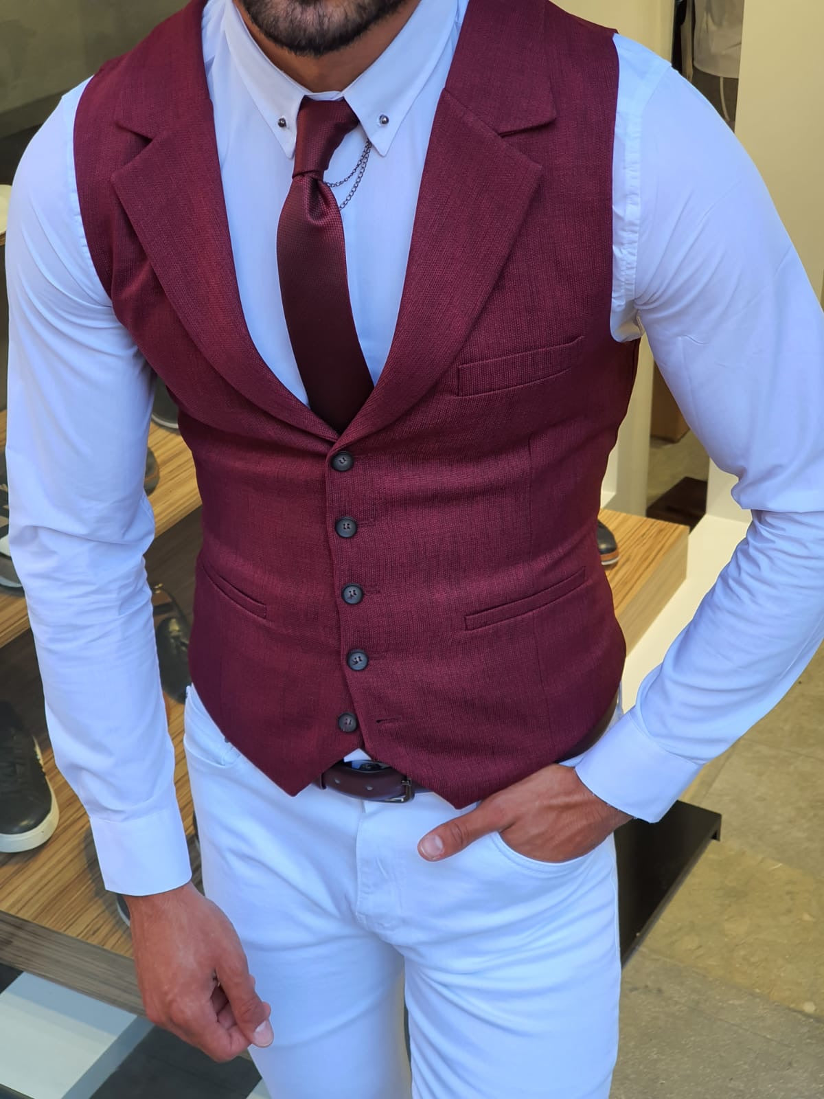 Bellingham Burgundy Slim Fit Vest: Elegance Redefined