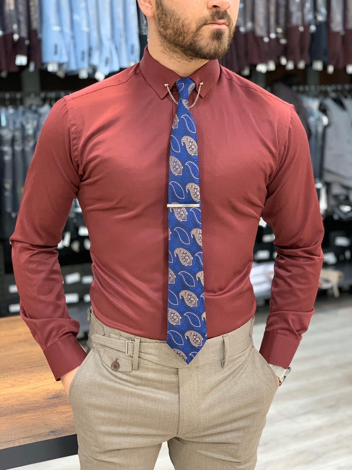 Jake Red Slim Fit Shirt