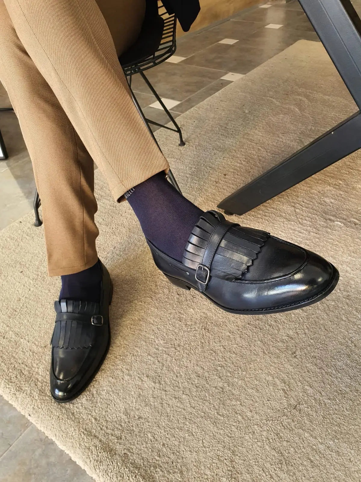 Torino Dark Blue Kilt Loafers - BRABION