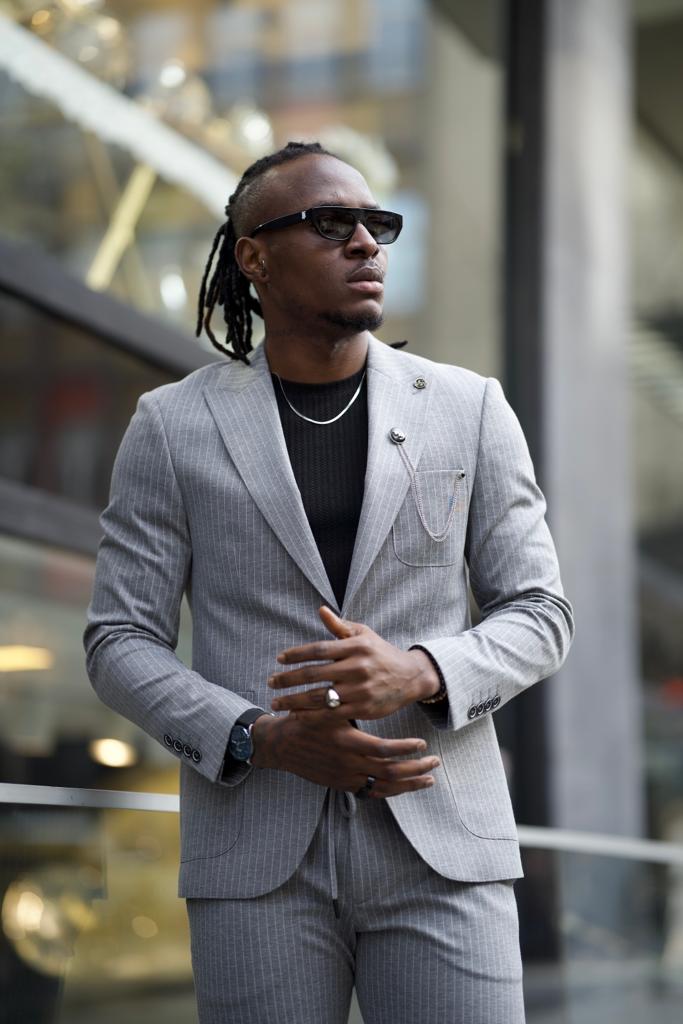 Sorento Gray Slim Fit Pinstripe Cotton Suit