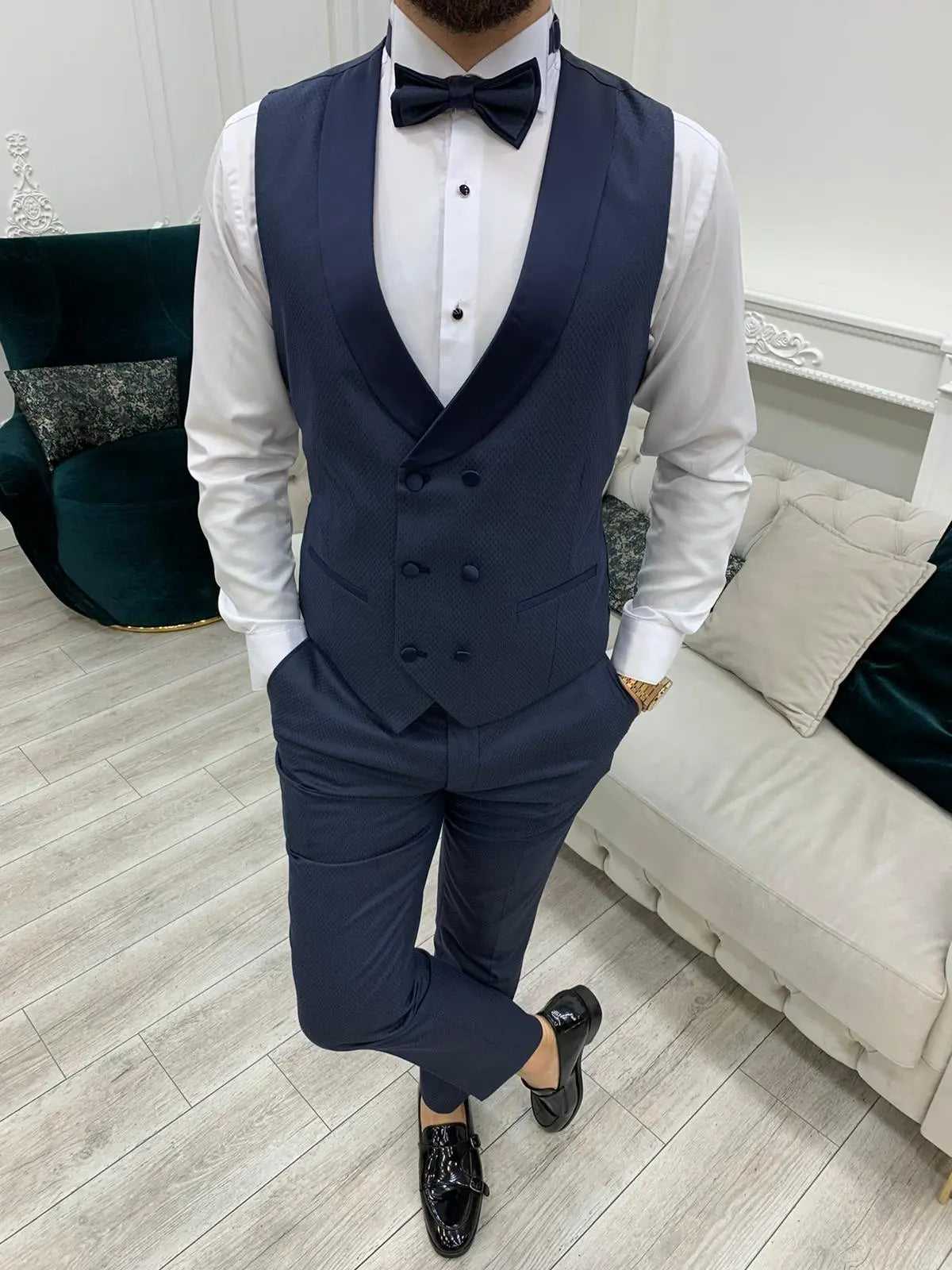 Avion Blue Slim Fit Shawl Lapel Tuxedo - BRABION