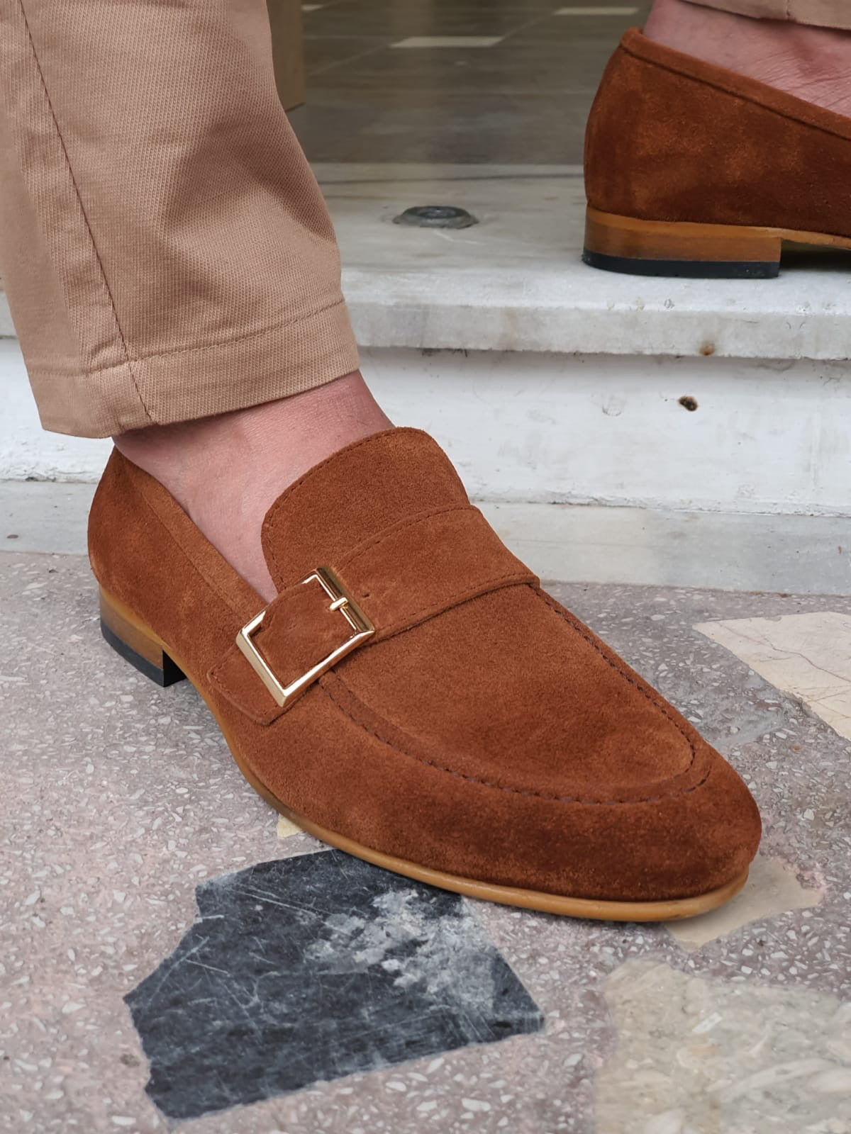 Bristol Brown Suede Buckle Loafers for Men