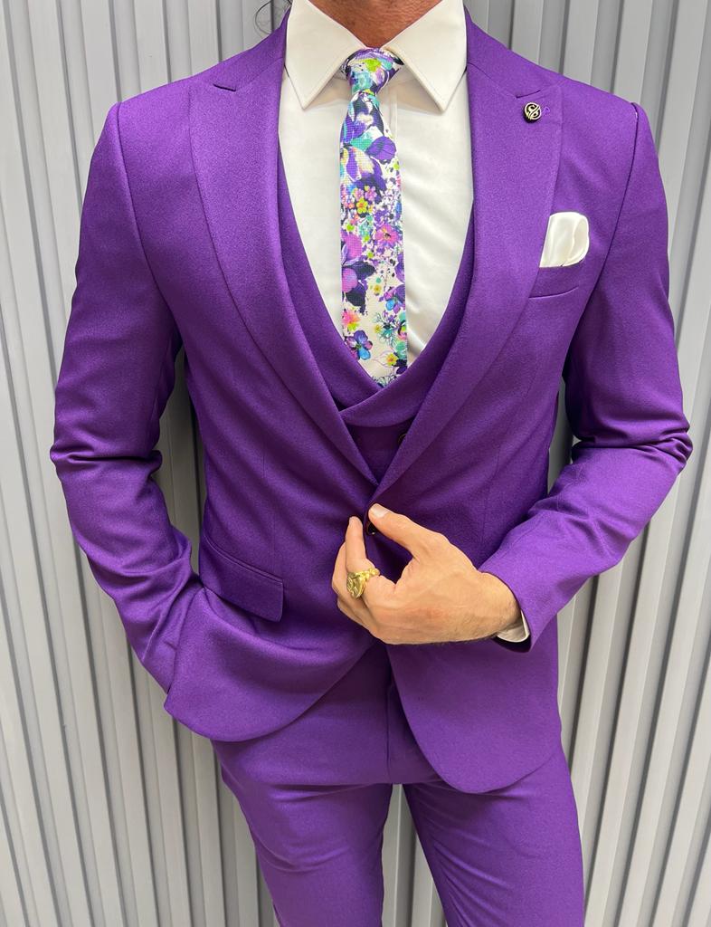 Sorento Purple Slim Fit Peak Lapel Suit - Perfect for Every Occasion