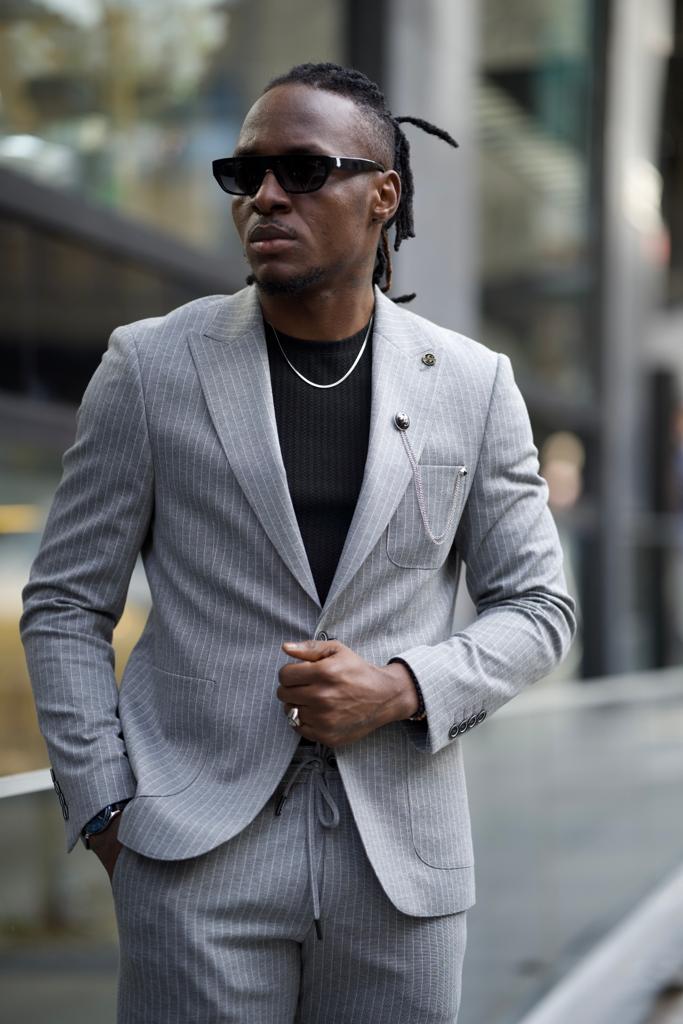 Sorento Gray Slim Fit Pinstripe Cotton Suit