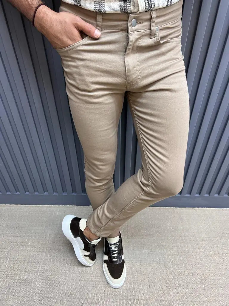 Sorento Beige Slim Fit Cotton Pants for Every Occasion - BRABION