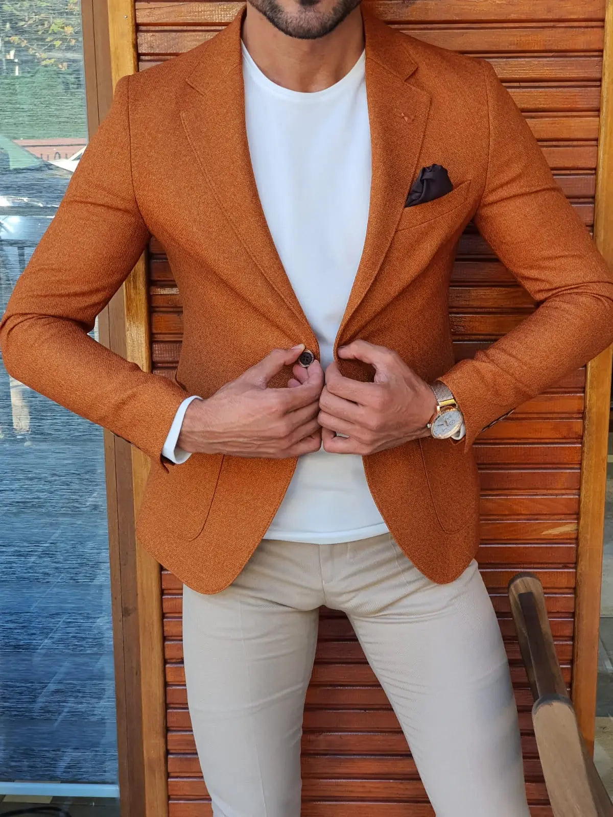 Stefano Camel Slim Fit Blazer - The Epitome of Sophistication - BRABION