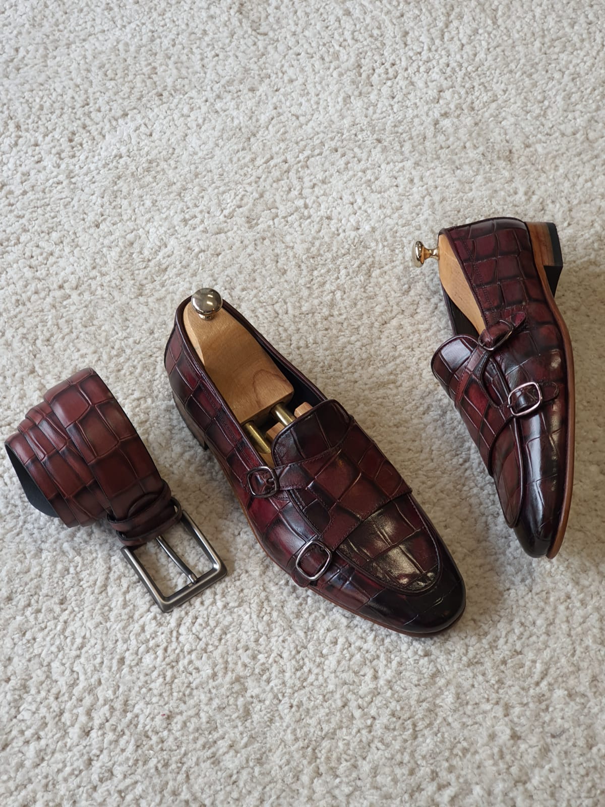 Antonio Burgundy Double Monk Strap Loafers - Redefining Elegance in Men's Footwear