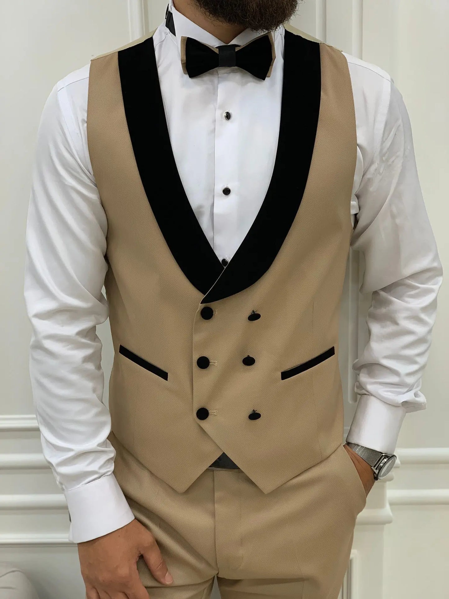 Mark Golden Slim Fit Velvet Peak Lapel Tuxedo - BRABION