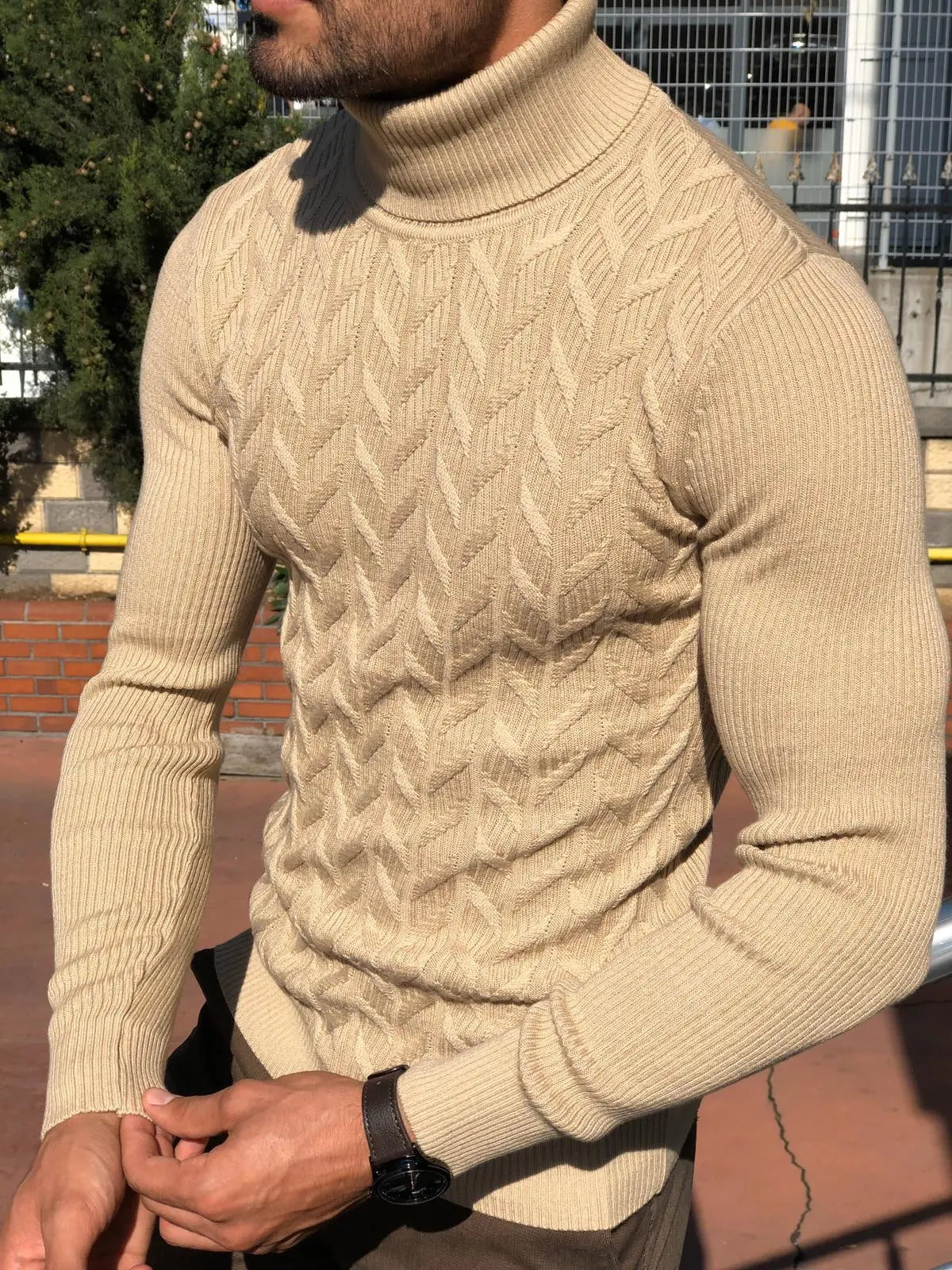Marina Slim Fit Turtleneck Sweater in Claret Red - BRABION