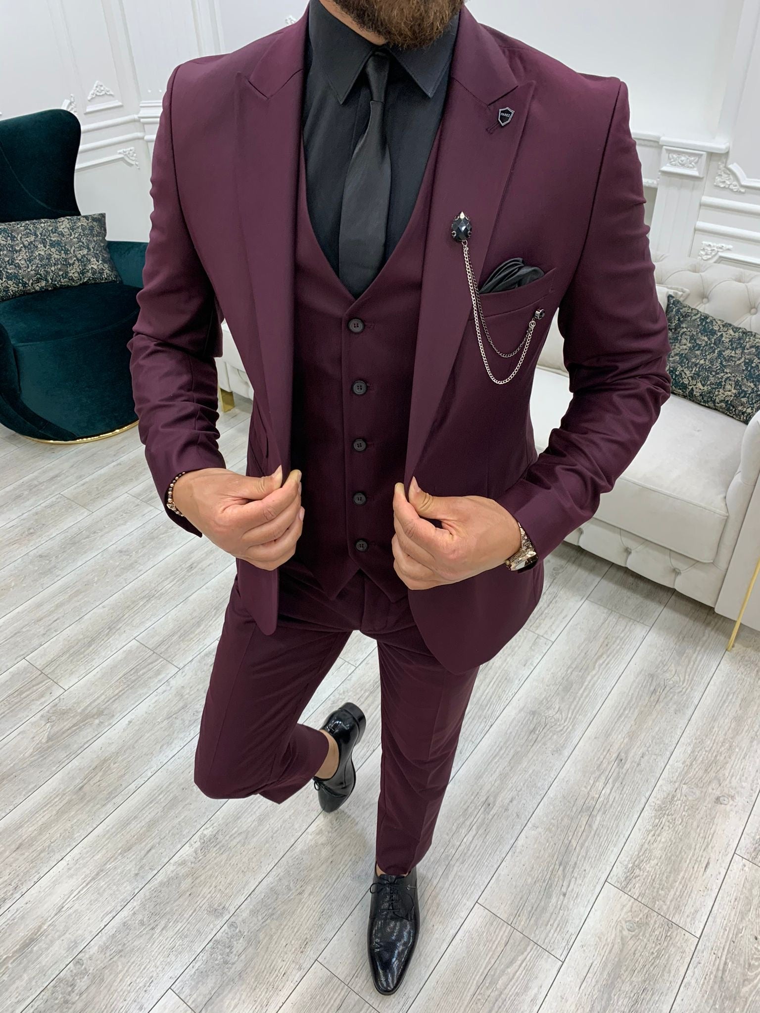 Lance Burgundy Slim Fit Suit Elegant Three-Piece for All
