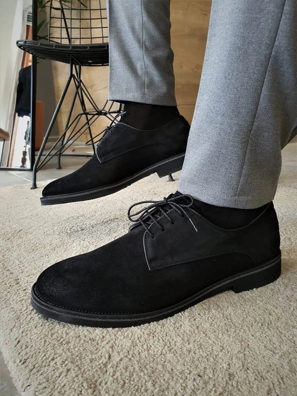 Men's Black Suede Derbys - Formal and Smart-Casual Footwear BRABION Men's Black Suede Derbys - Formal and Smart-Casual Footwear BRABION