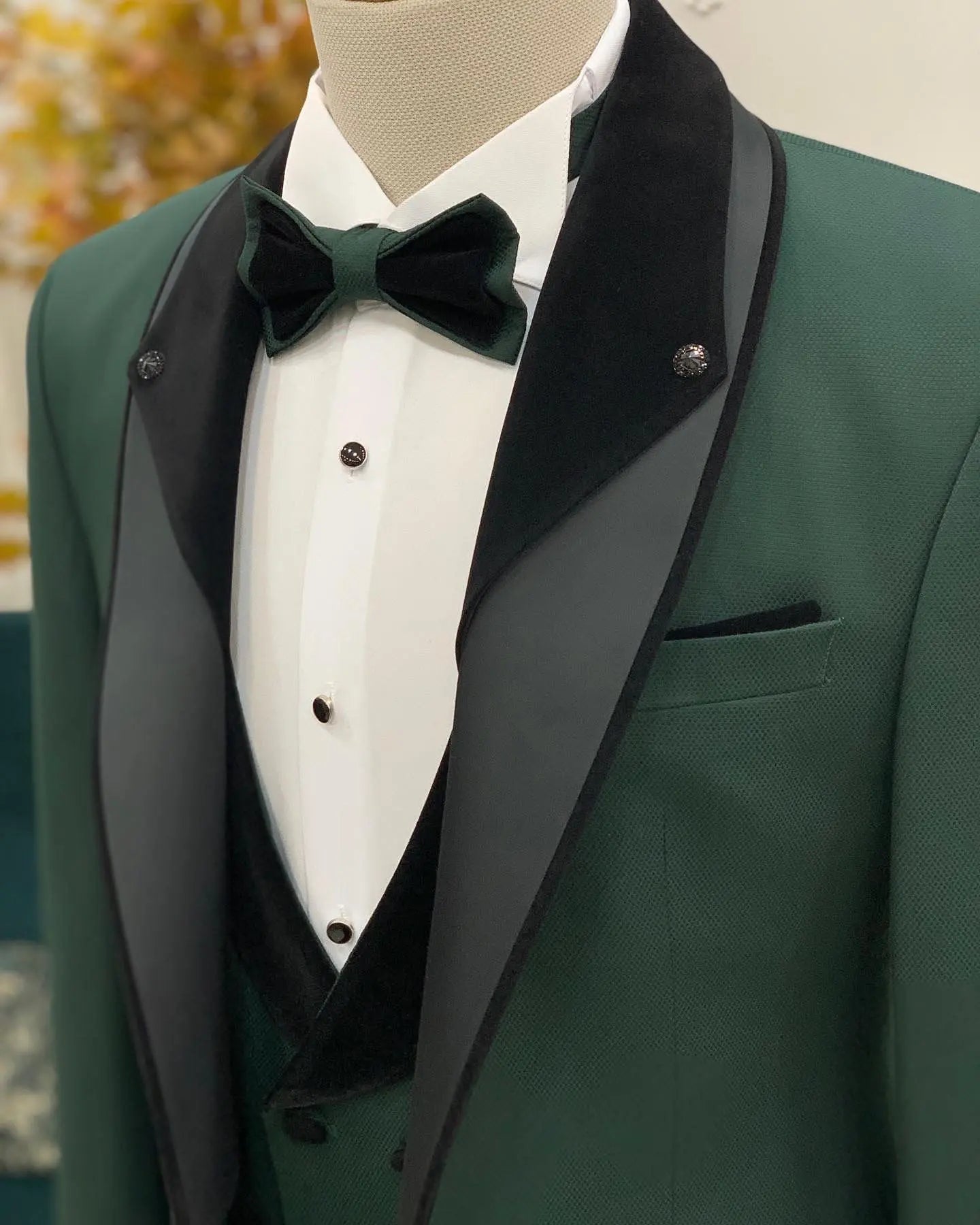 Caesar Green Slim Fit Velvet Shawl Lapel Tuxedo - BRABION