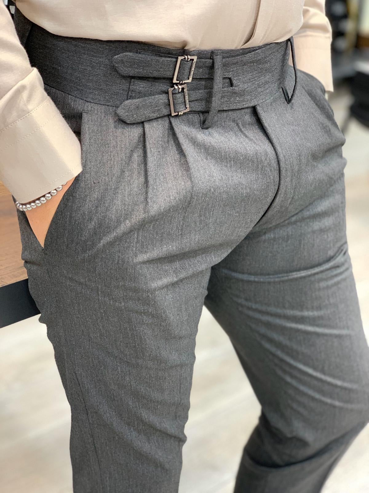 Jake Gray Double Pleated Buckled Slim Pants