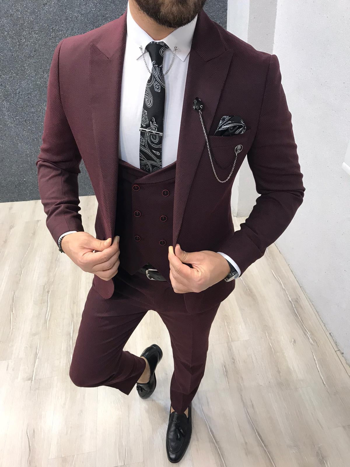Buy Claret Red Slim Fit Suit by GentWith