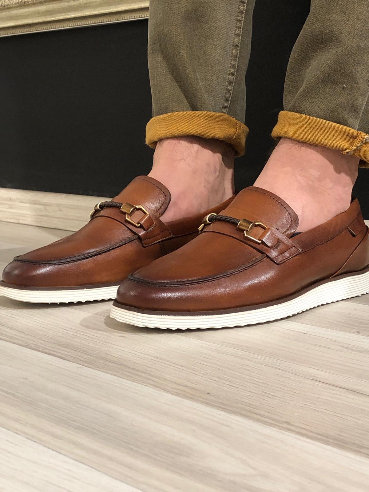 Heritage Buckle Detail Tan Loafers