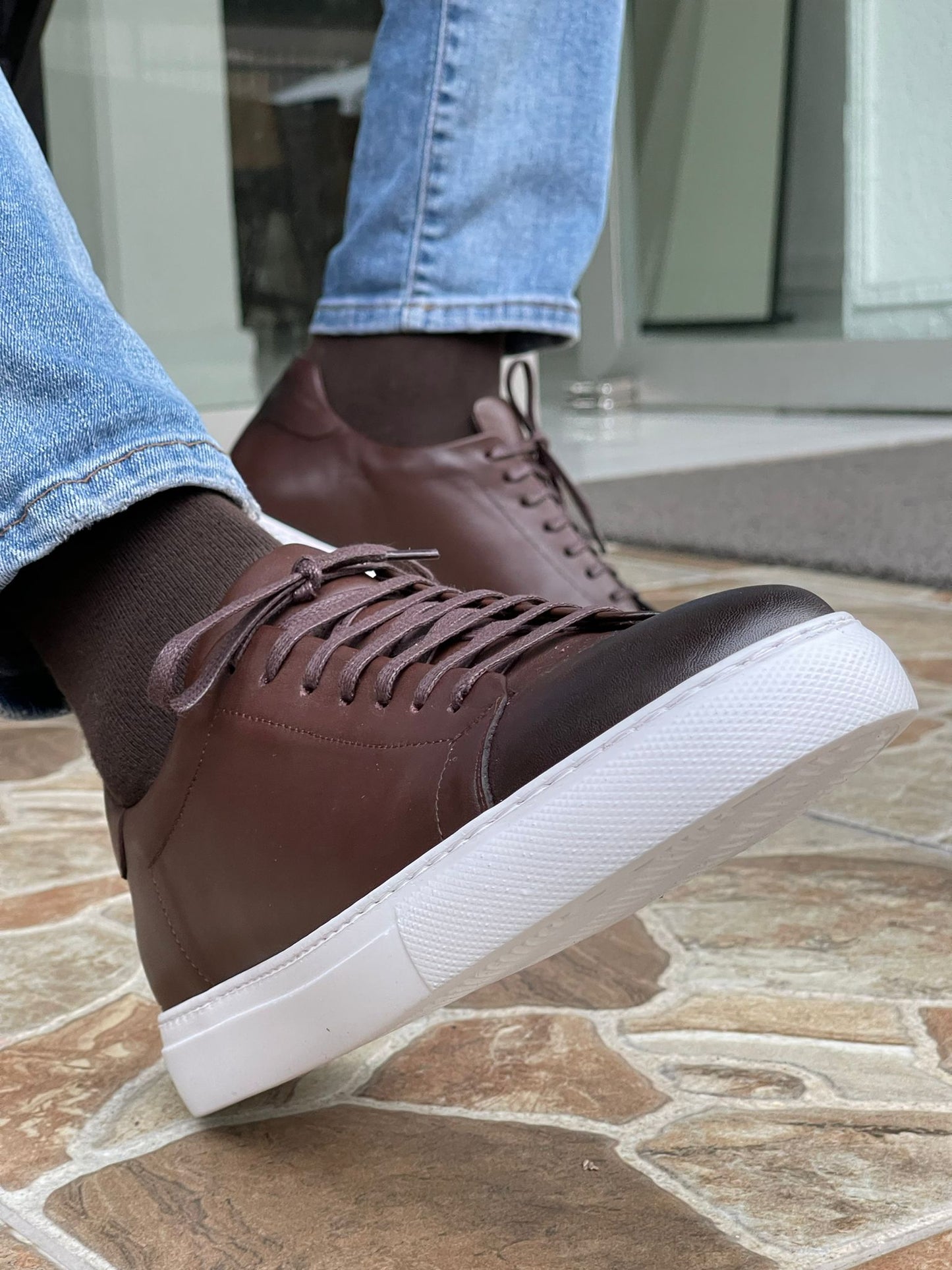 Martin Brown Lace-Up Mid-Top Sneakers for Elegant Comfort