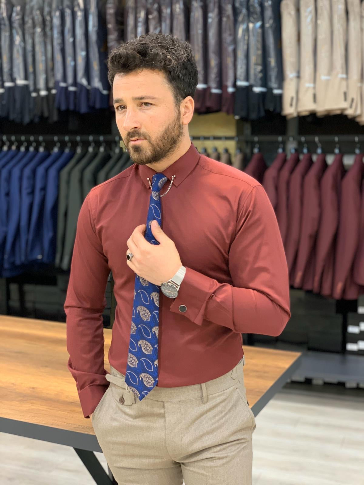 Jake Red Slim Fit Shirt
