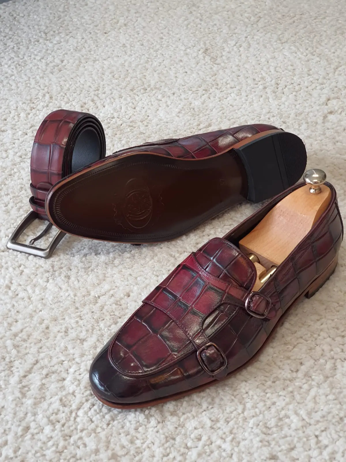 Antonio Burgundy Double Monk Strap Loafers - Redefining Elegance in Men's Footwear - BRABION