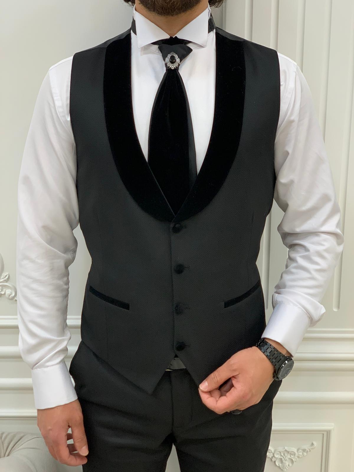Forte Black Slim Fit Notch Lapel Wedding Suit