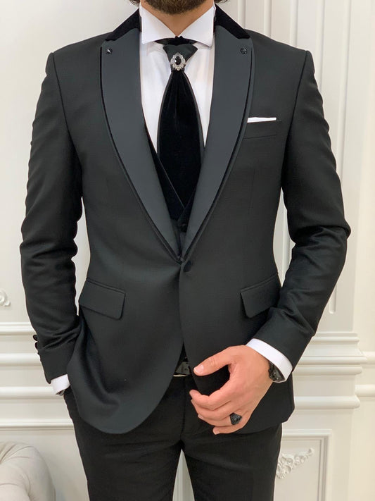 Forte Black Slim Fit Notch Lapel Wedding Suit