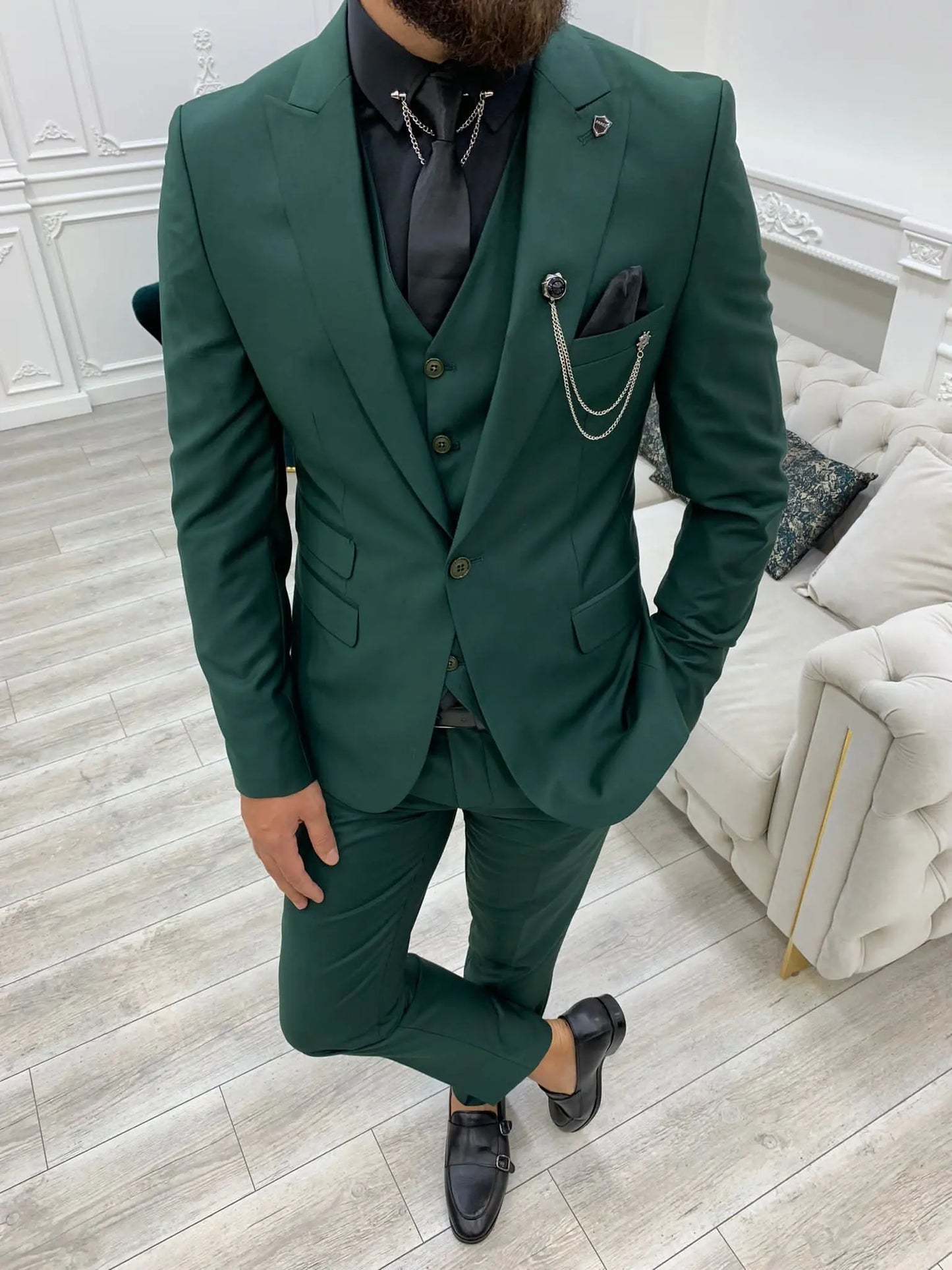 Wilson Green Slim Fit Peak Lapel Suit - Elevate Your Style BOJONI