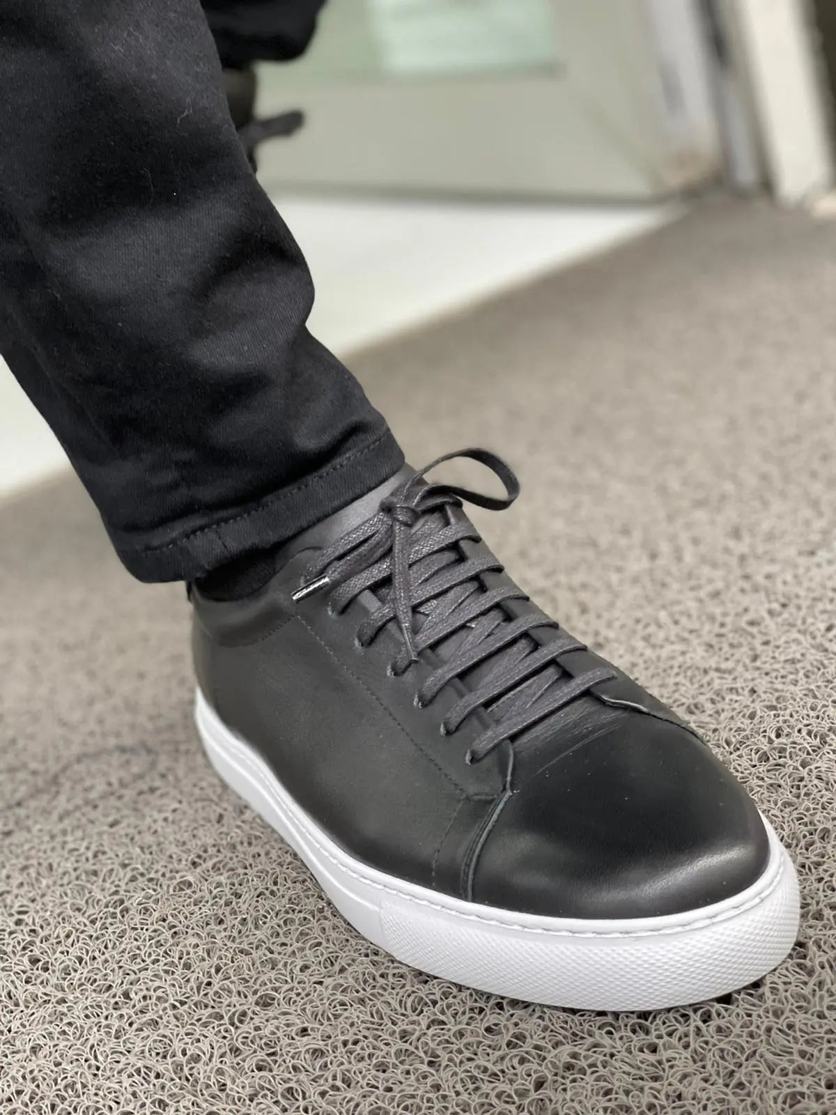 Martin Black Lace-Up Mid-Top Sneakers - Elegant Leather Footwear for Every Occasion - BRABION