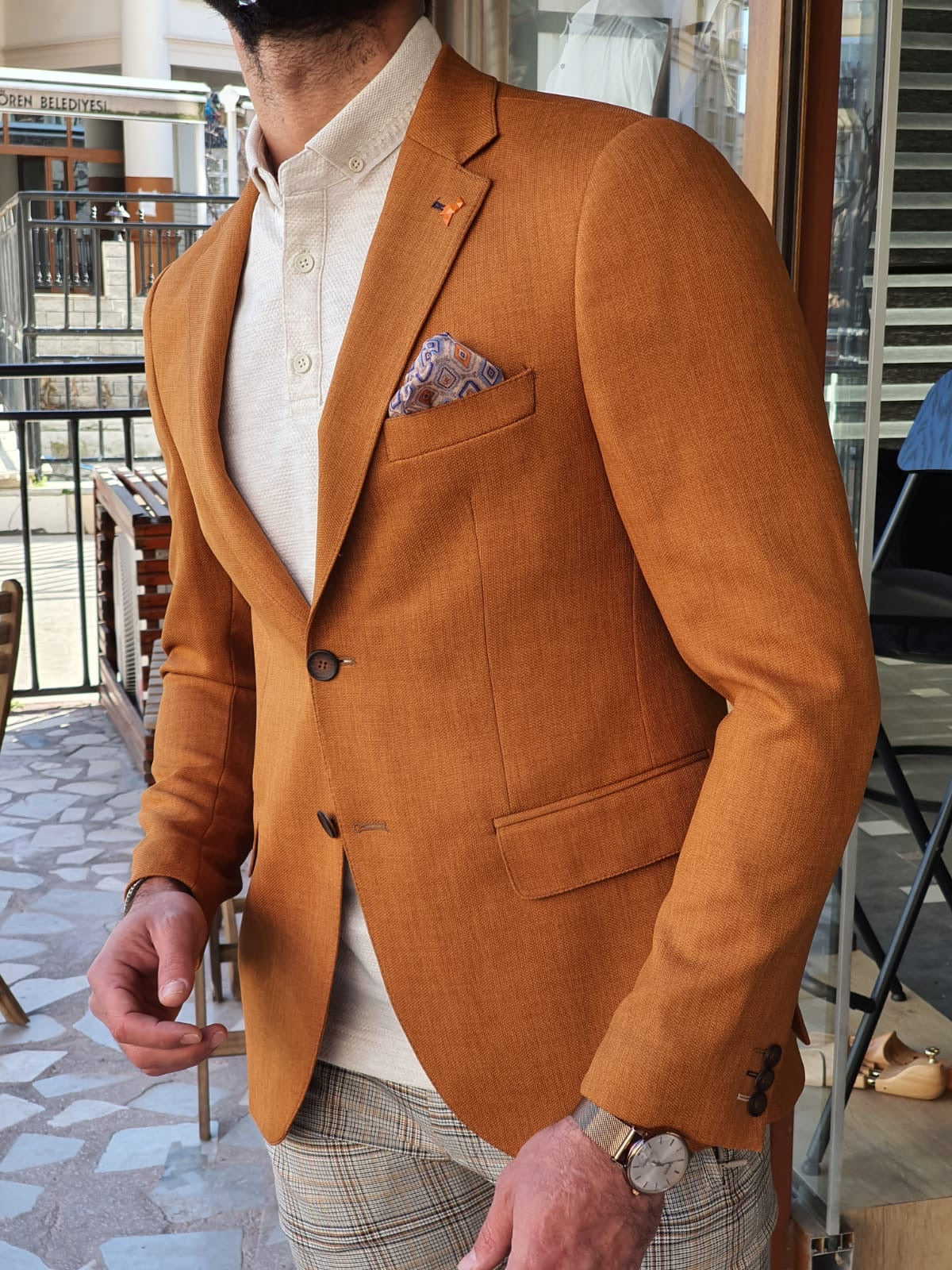 Montreal Brown Slim Fit Cotton Blazer