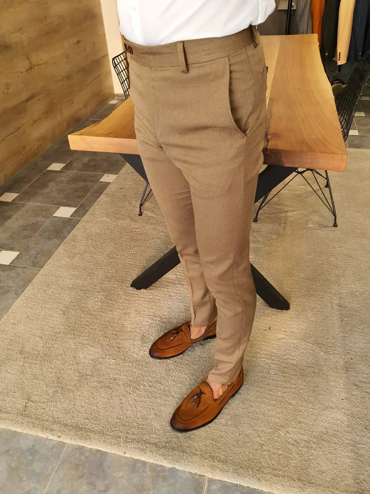 Stefano Camel Slim Fit Pants – Versatile Elegance for Every Occasion - BRABION