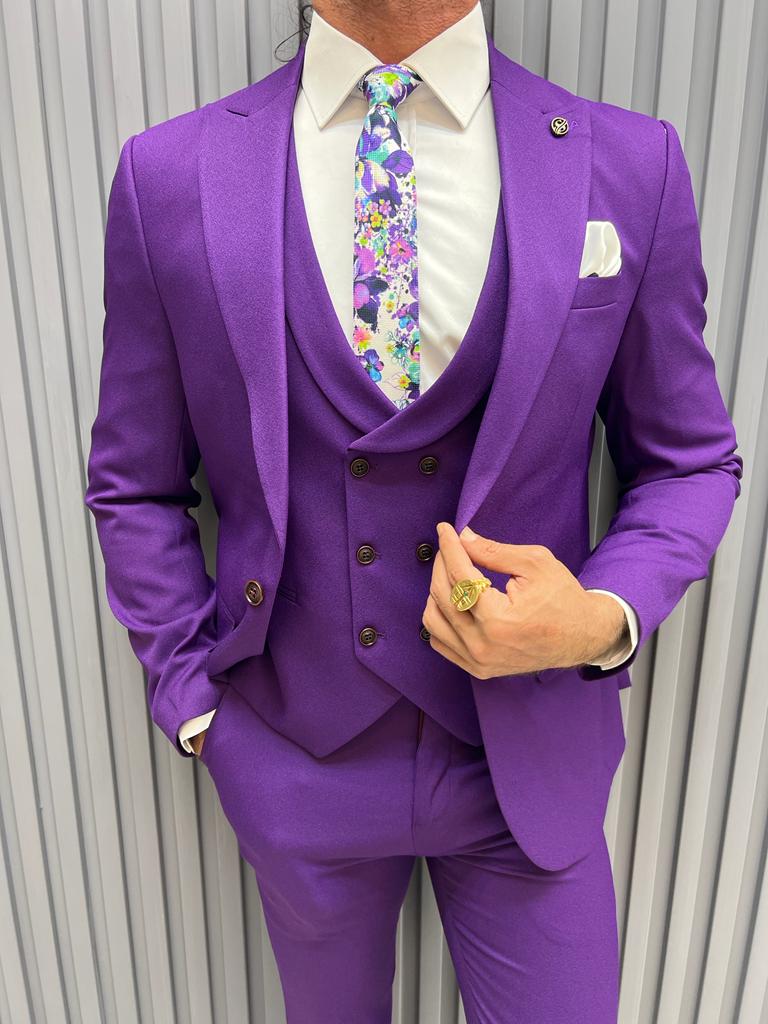 Sorento Purple Slim Fit Peak Lapel Suit - Perfect for Every Occasion