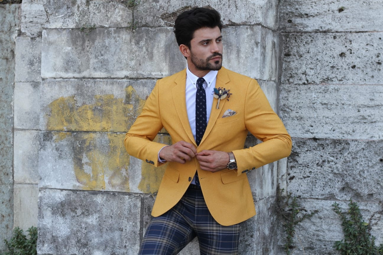 Marina Mustard Slim Fit Blazer - Elevate Your Style