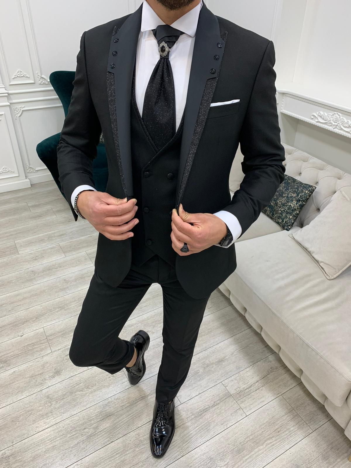 Elegant Forte Black Slim Fit Tuxedo for Weddings and Formal Events