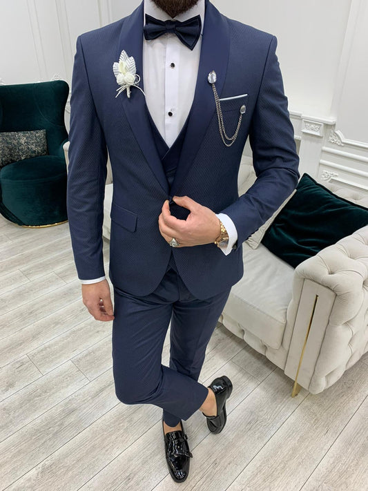 Avion Blue Slim Fit Shawl Lapel Tuxedo