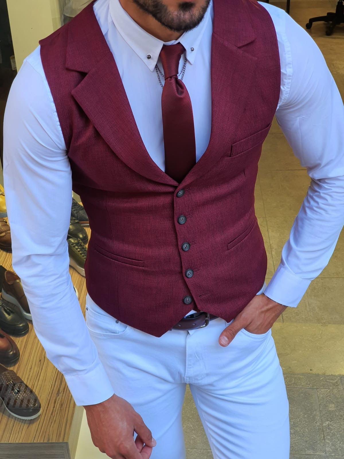 Bellingham Burgundy Slim Fit Vest: Elegance Redefined
