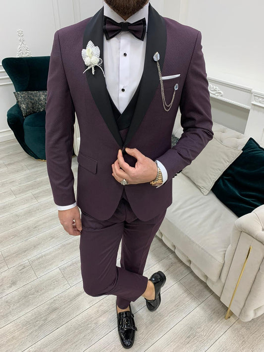 Avion Burgundy Slim Fit Shawl Lapel Tuxedo
